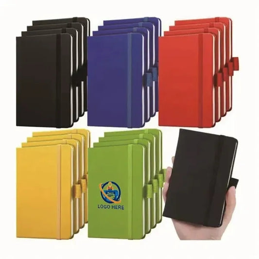 A6 PU Leather Small Notebook Ruled Notepad With Pen Holder &