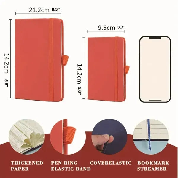 A6 PU Leather Small Notebook Ruled Notepad With Pen Holder &