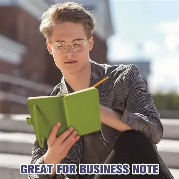 A6 PU Leather Small Notebook Ruled Notepad With Pen Holder &