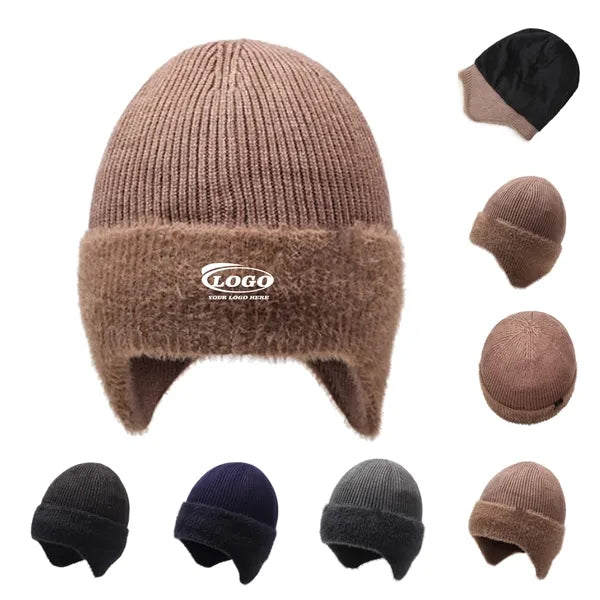 Fleece-Lined Knit Beanie with Ear Flaps