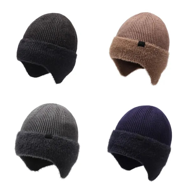 Fleece-Lined Knit Beanie with Ear Flaps