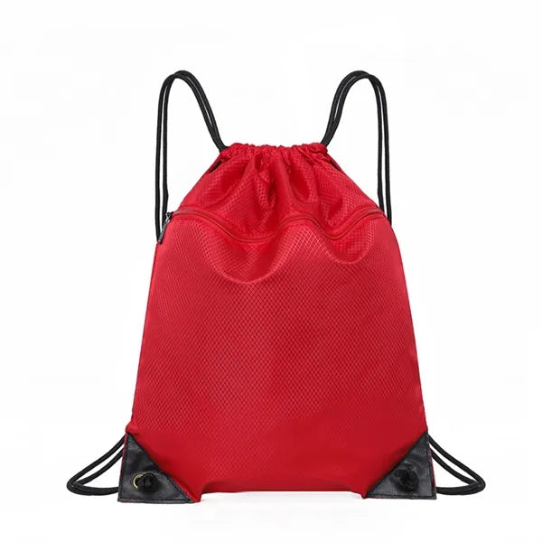 Ripstop Drawstring Backpack with Front Zipper Pocket