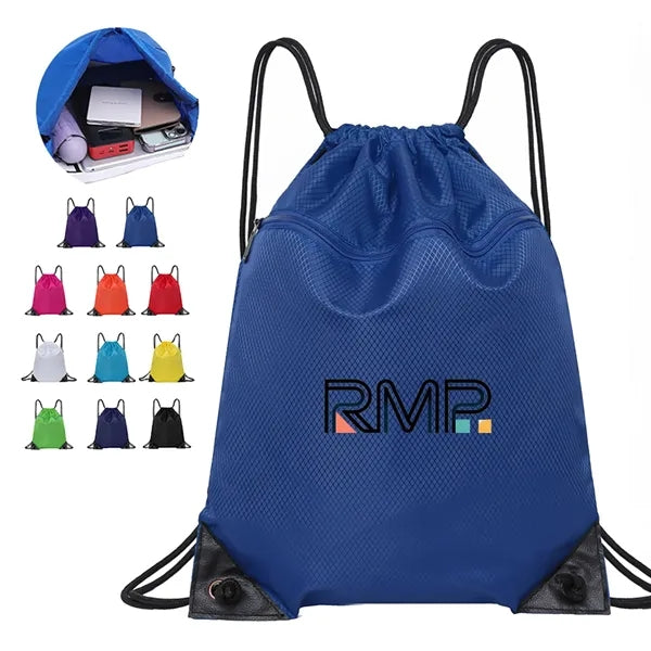Ripstop Drawstring Backpack with Front Zipper Pocket