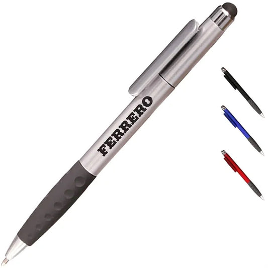Ballpoint Twist Plastic Pens w/ Rubber Grip & Stylus Top
