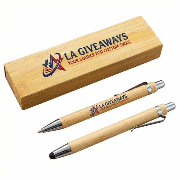 Eco-friendly Bamboo Ballpoint Pen And Stylus Gift Set