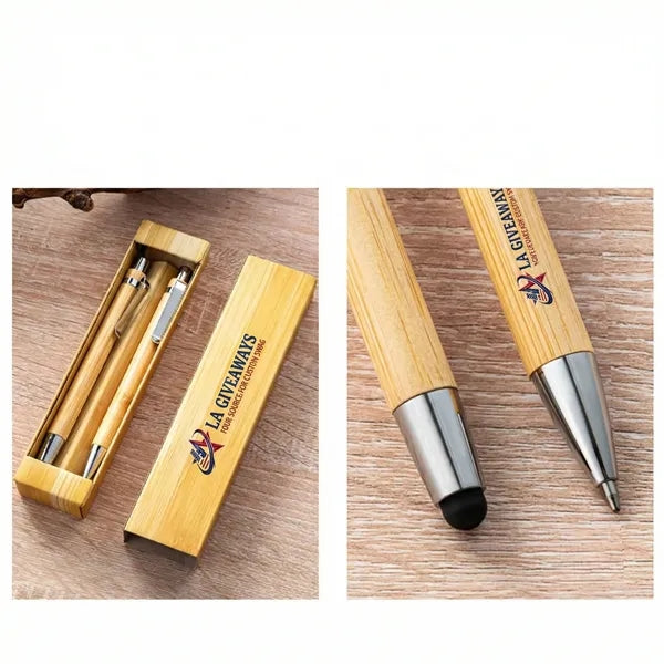 Eco-friendly Bamboo Ballpoint Pen And Stylus Gift Set