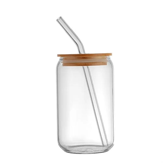 16 oz Drinking Glasses with Bamboo Lids and Glass Straw