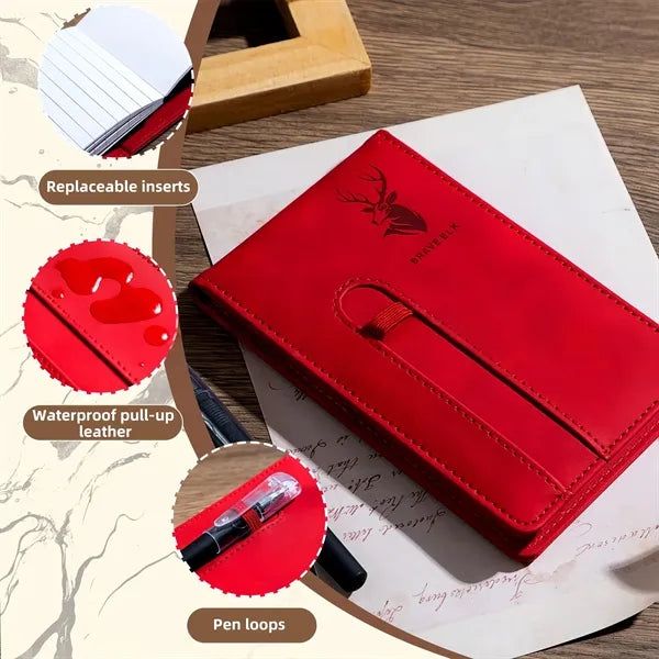 Leather Pocket A7 Notebook with Pen