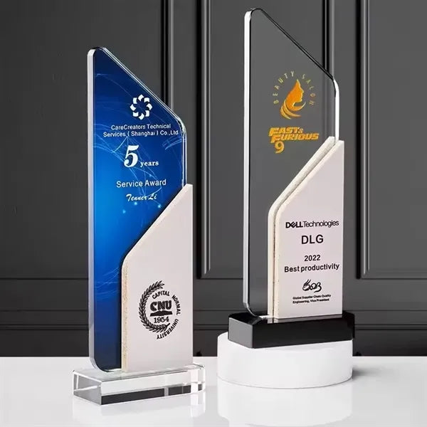 Clear Crystal Trophy with Marble
