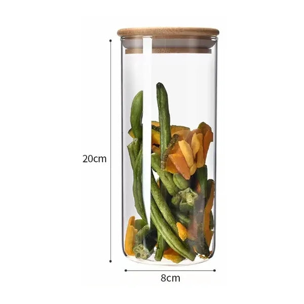 28Oz. Cylindrical Glass Storage Jar with Airtight Bamboo Lid