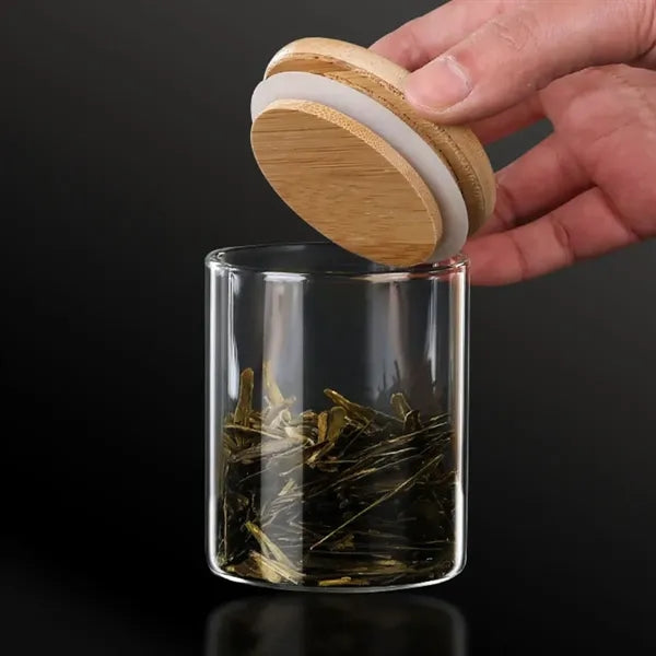 28Oz. Cylindrical Glass Storage Jar with Airtight Bamboo Lid