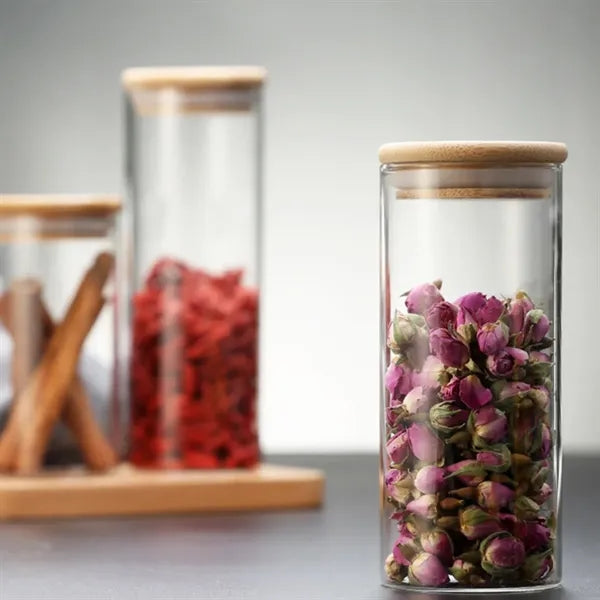 28Oz. Cylindrical Glass Storage Jar with Airtight Bamboo Lid