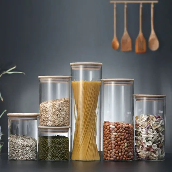 28Oz. Cylindrical Glass Storage Jar with Airtight Bamboo Lid