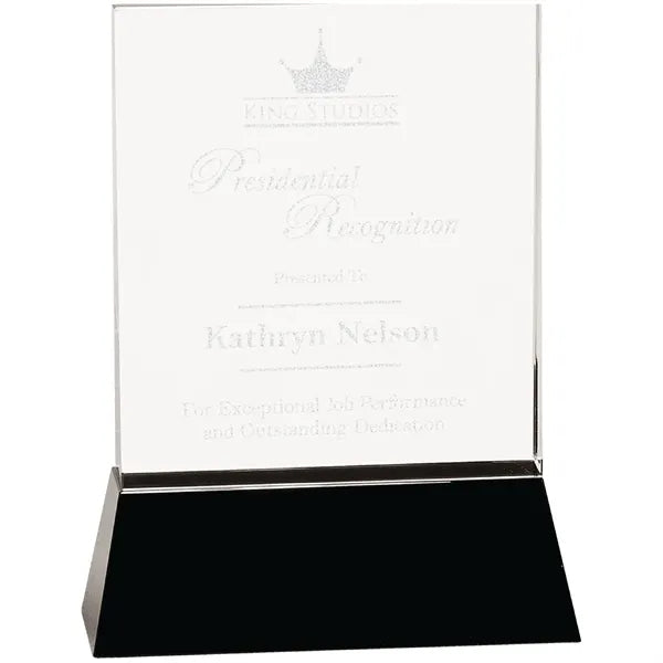 8" Clear Crystal Rectangle Wedge on Black Base