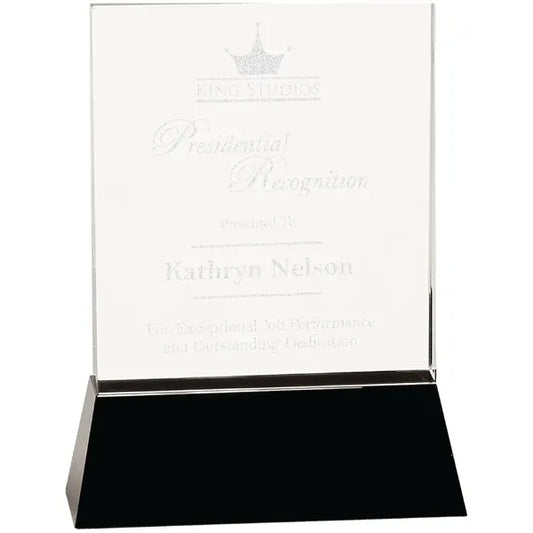 8" Clear Crystal Rectangle Wedge on Black Base