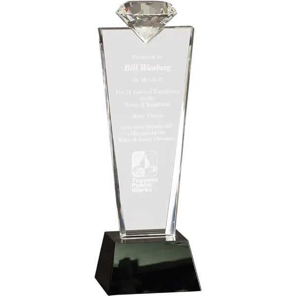11" Crystal Diamond Top Award on Black Pedestal Base