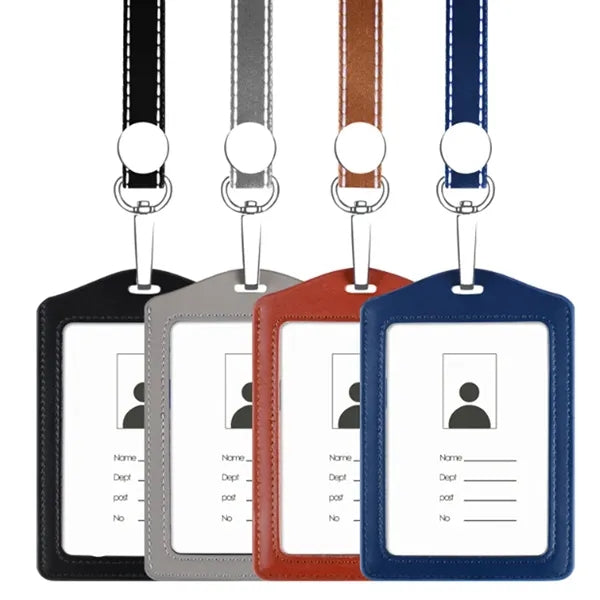 Genuine Leather A7 ID Badge Holder with Lanyard