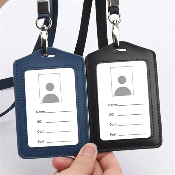 Genuine Leather A7 ID Badge Holder with Lanyard