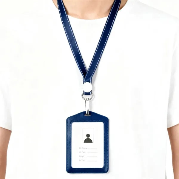 Genuine Leather A7 ID Badge Holder with Lanyard