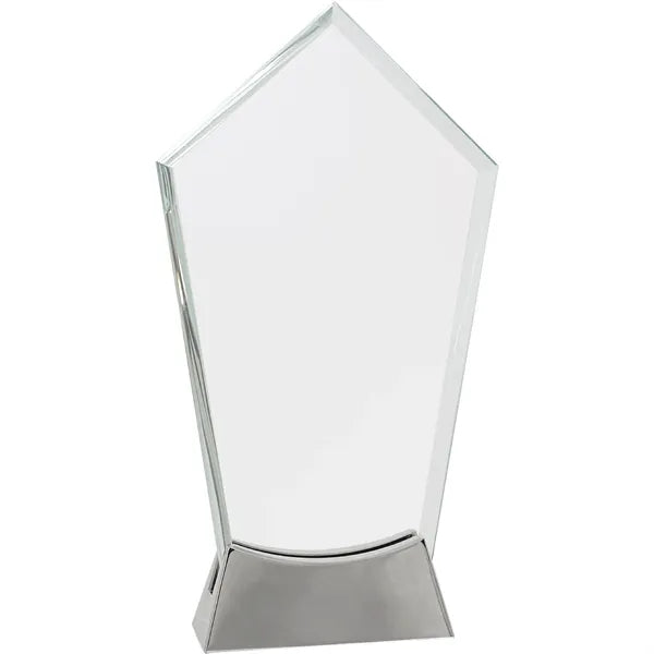 9 1/4" Clear Peak Platinum Glass Award w/ Metal Base