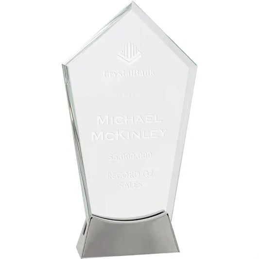 9 1/4" Clear Peak Platinum Glass Award w/ Metal Base