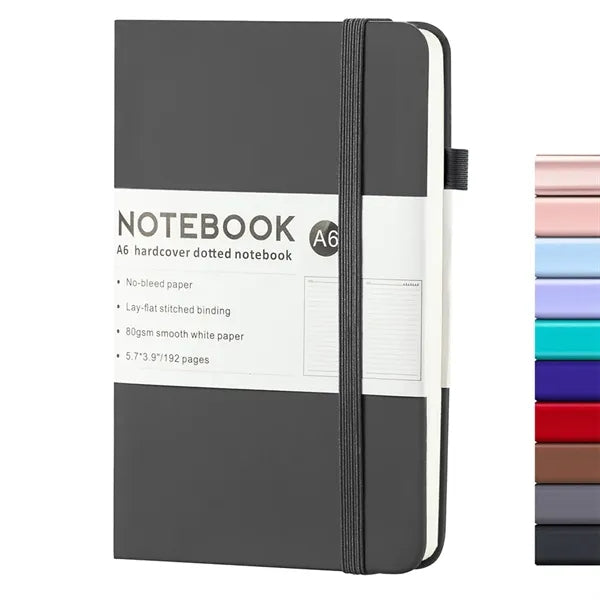 A6 Hard Leather Business Notebook with Elastic Band Side