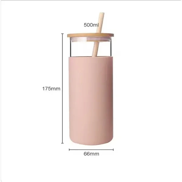 Silicone sleeve insulated Glass Water Bottle