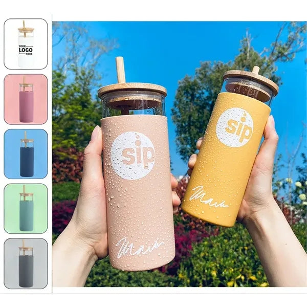 Silicone sleeve insulated Glass Water Bottle