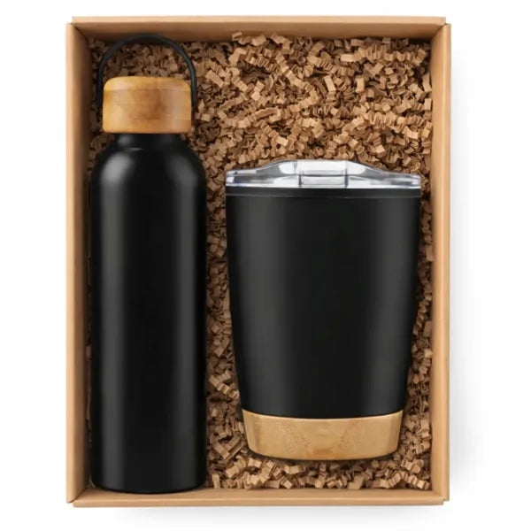 Drink-ware Gift Set with Bamboo Accents Boxed