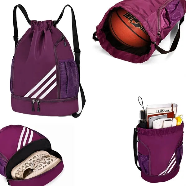 Drawstring Sports Backpack With Independent Zipper Pocket