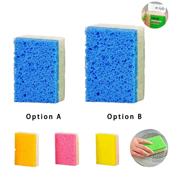 Kitchen Double Sided Loofah Wood Pulp Cotton Cleaning Sponge