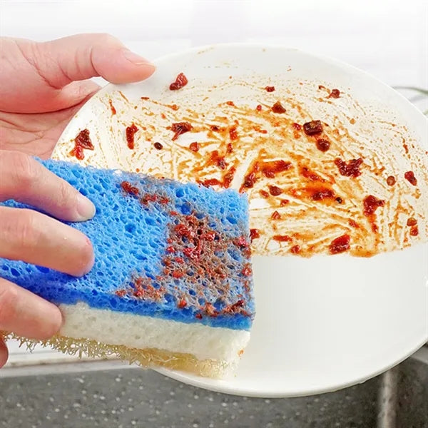 Kitchen Double Sided Loofah Wood Pulp Cotton Cleaning Sponge