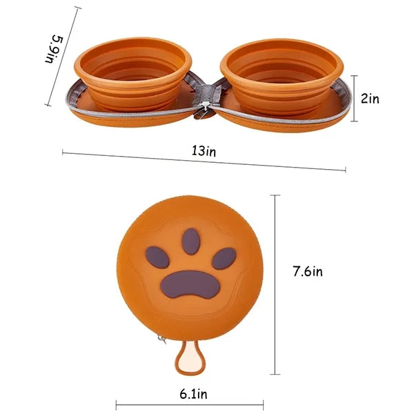 Silicone Pet Collapsible Double Bowl
