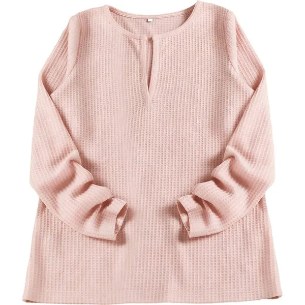 Women Long Sleeve V-Neck Waffle Shirt