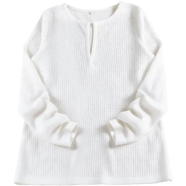 Women Long Sleeve V-Neck Waffle Shirt