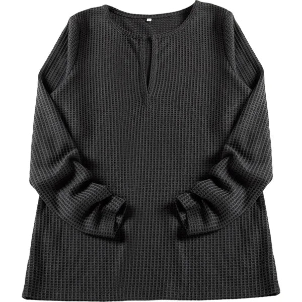 Women Long Sleeve V-Neck Waffle Shirt