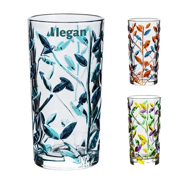 11oz Painted Leaf Pattern Glass Cup