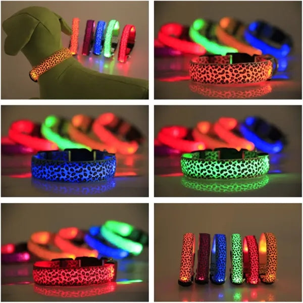 Polyester LED Light-Up Leopard Print Pet Collar