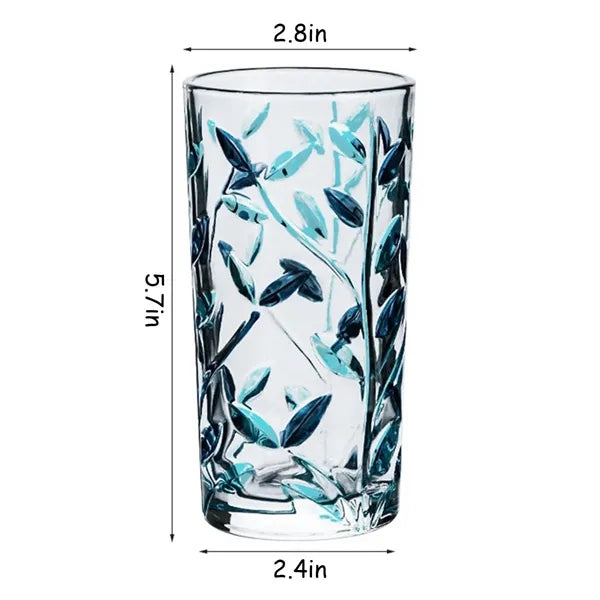 11oz Painted Leaf Pattern Glass Cup