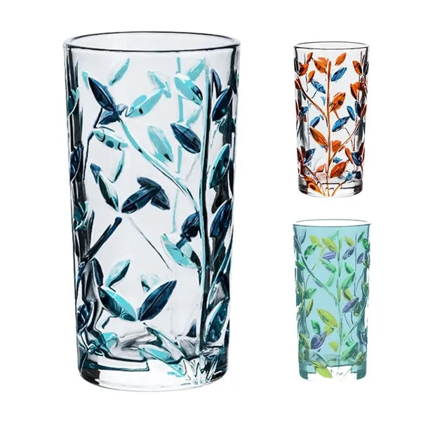 11oz Painted Leaf Pattern Glass Cup