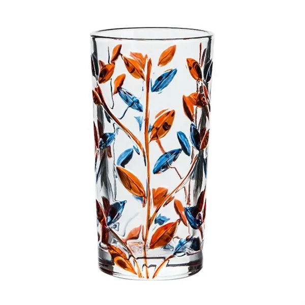 11oz Painted Leaf Pattern Glass Cup