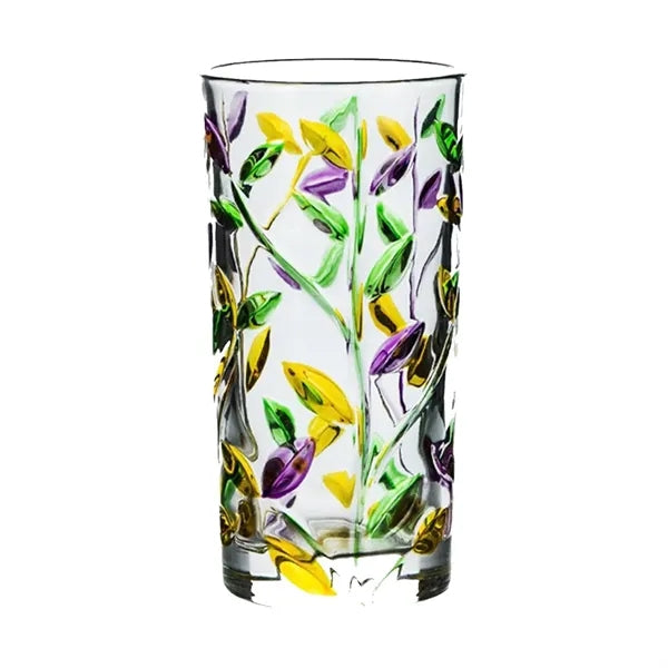 11oz Painted Leaf Pattern Glass Cup
