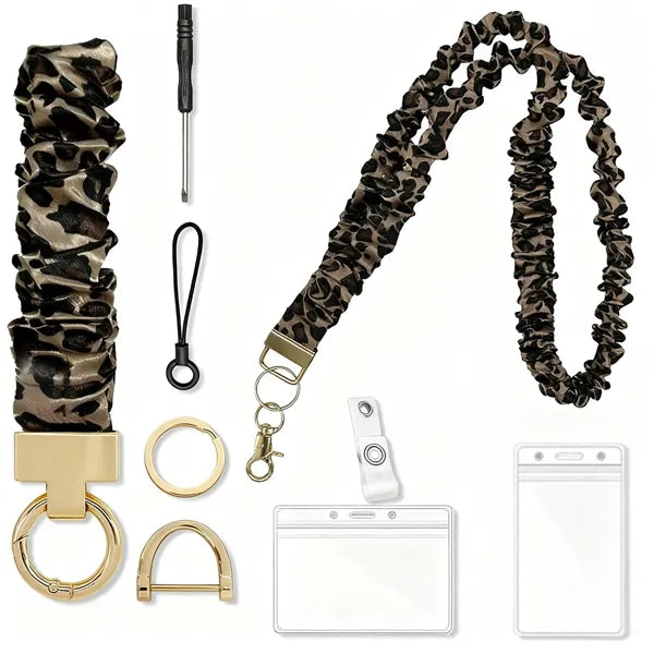 Pleated Polyester Neck Lanyard Wristlet Set w/ ID Holder