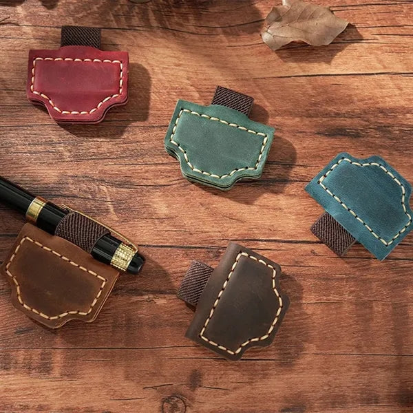 Genuine Leather Magnetic Bookmark w/ Pen Holder
