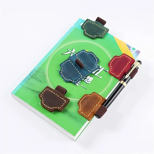 Genuine Leather Magnetic Bookmark w/ Pen Holder