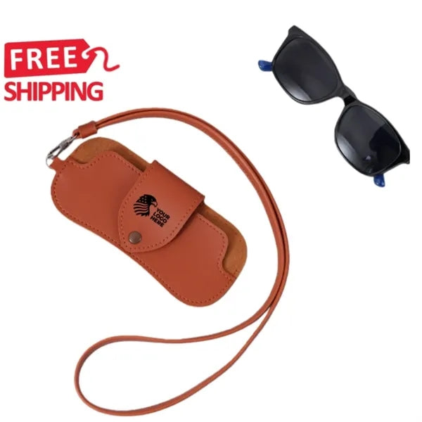 Portable Double-Sided Leather Lanyard Glasses Sunglasses Bag