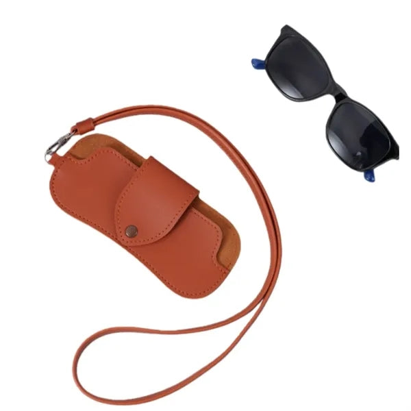 Portable Double-Sided Leather Lanyard Glasses Sunglasses Bag