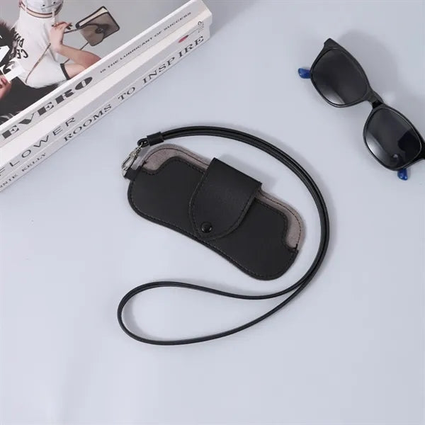 Portable Double-Sided Leather Lanyard Glasses Sunglasses Bag