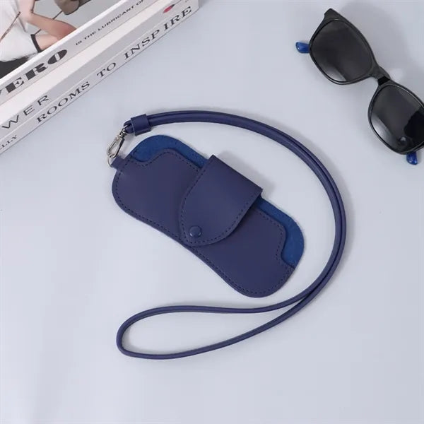Portable Double-Sided Leather Lanyard Glasses Sunglasses Bag