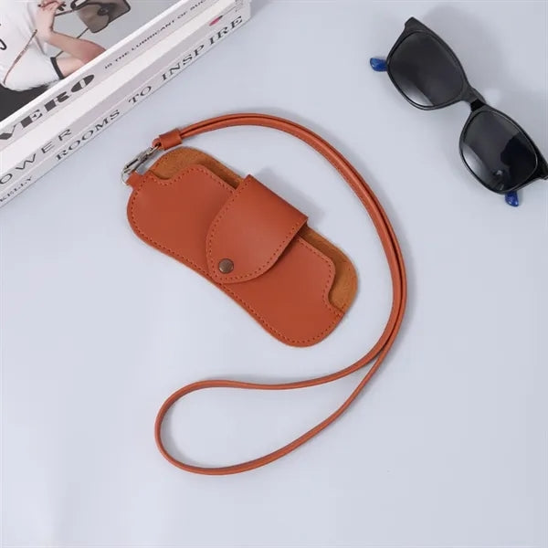 Portable Double-Sided Leather Lanyard Glasses Sunglasses Bag
